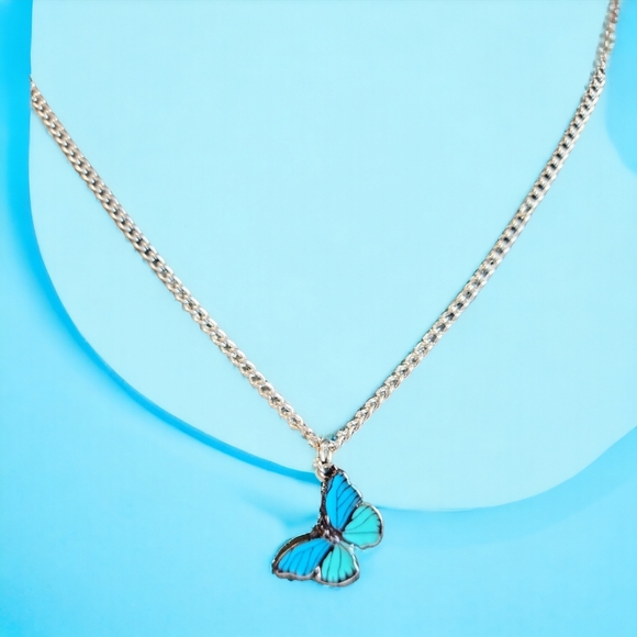 Silver Tone Butterfly Pendant Necklace - Picture 5 of 11